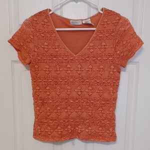 Worthington Sz M, puckered, feminine, Coral Short Sleeve Tee